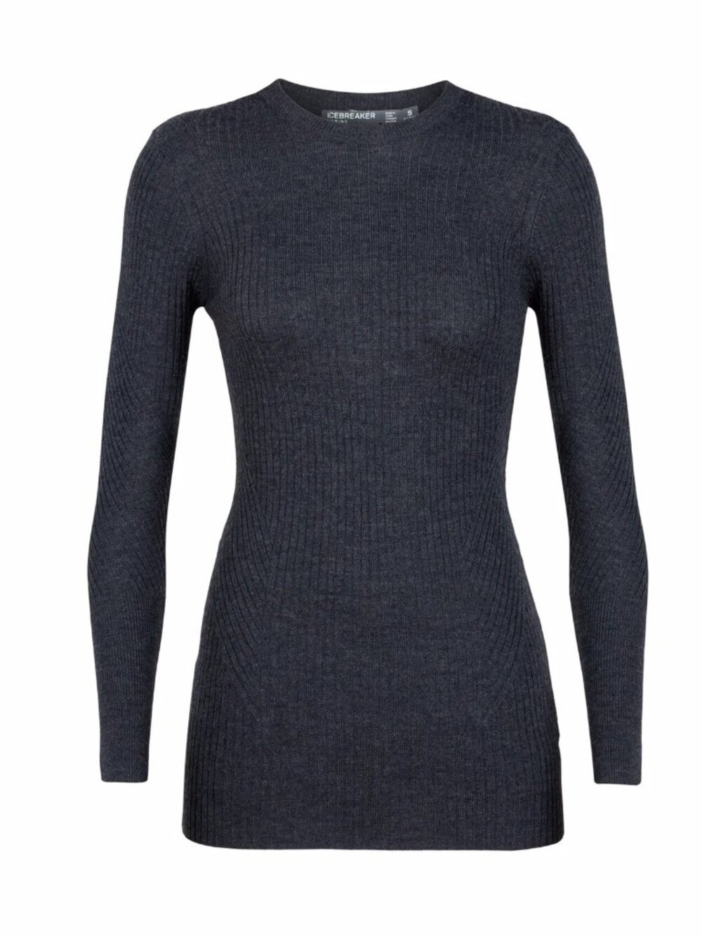 ICEBREAKER Valley Dark Grey 100% Wool Ribbed Knit Baselayer Slim Sweater, Size S